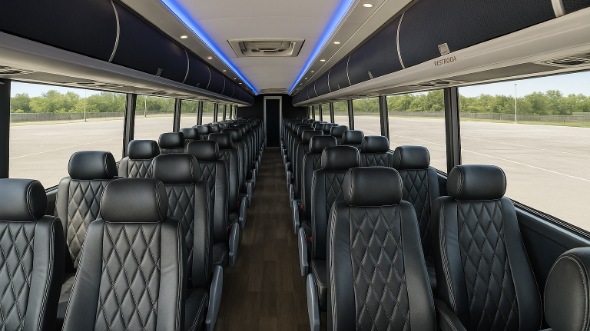 Interior of Charter Bus Company Eagle Mountain's 50 Passenger Charter Bus in Eagle Mountain