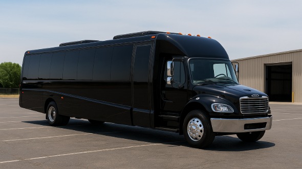 Exterior of Charter Bus Company Eagle Mountain's Party Bus in Eagle Mountain