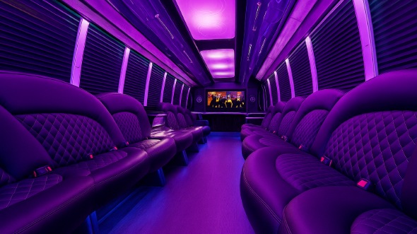 Interior of Charter Bus Company Eagle Mountain's Party Bus in Eagle Mountain