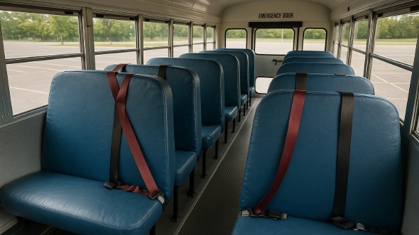 Interior of Charter Bus Company Eagle Mountain's School Bus in Eagle Mountain