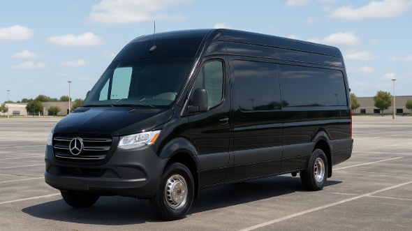 Exterior of Charter Bus Company Eagle Mountain's Sprinter Van Rental With Driver in Eagle Mountain